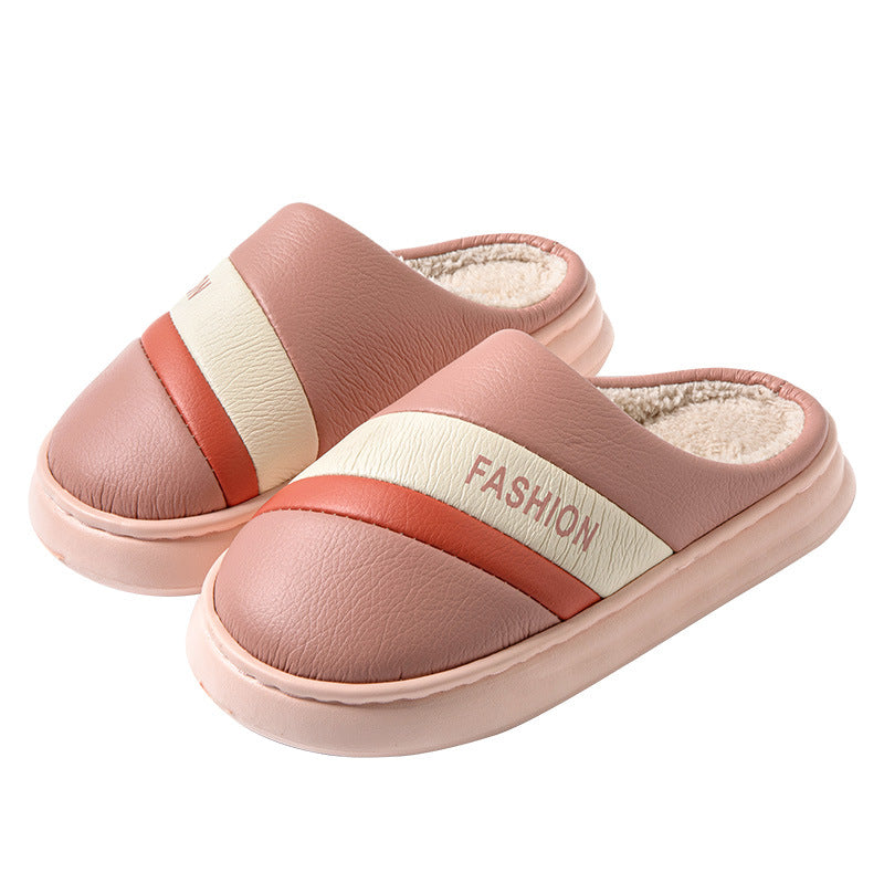 Women's Poop Leather Cotton Slippers