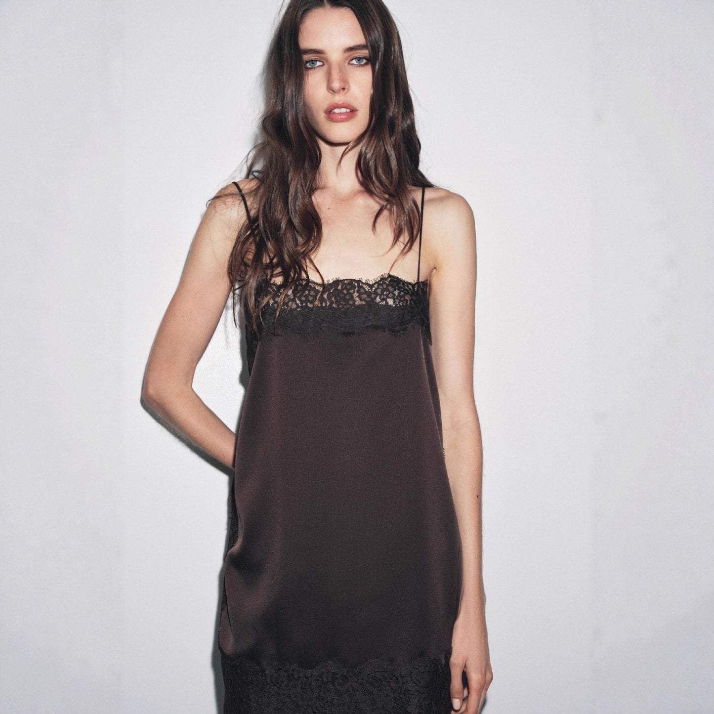 Lace-Trimmed Solid-Color Womens Sexy Strappy Top In A Sassy Chic Style