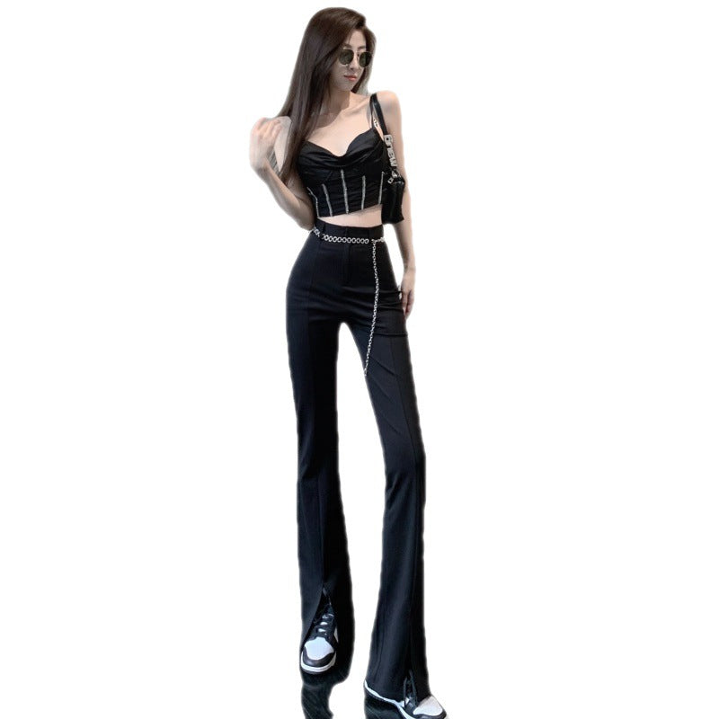 Black Micro Slit Mopping Pants