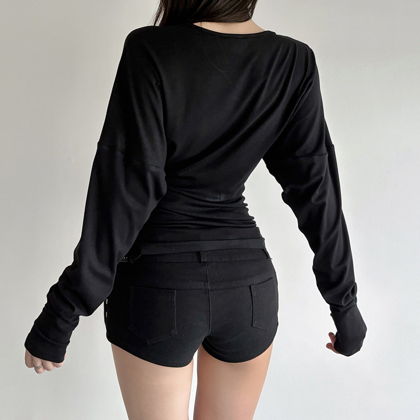V-neck Beaded Waist-cinching Ruffled Slimming Casual Top