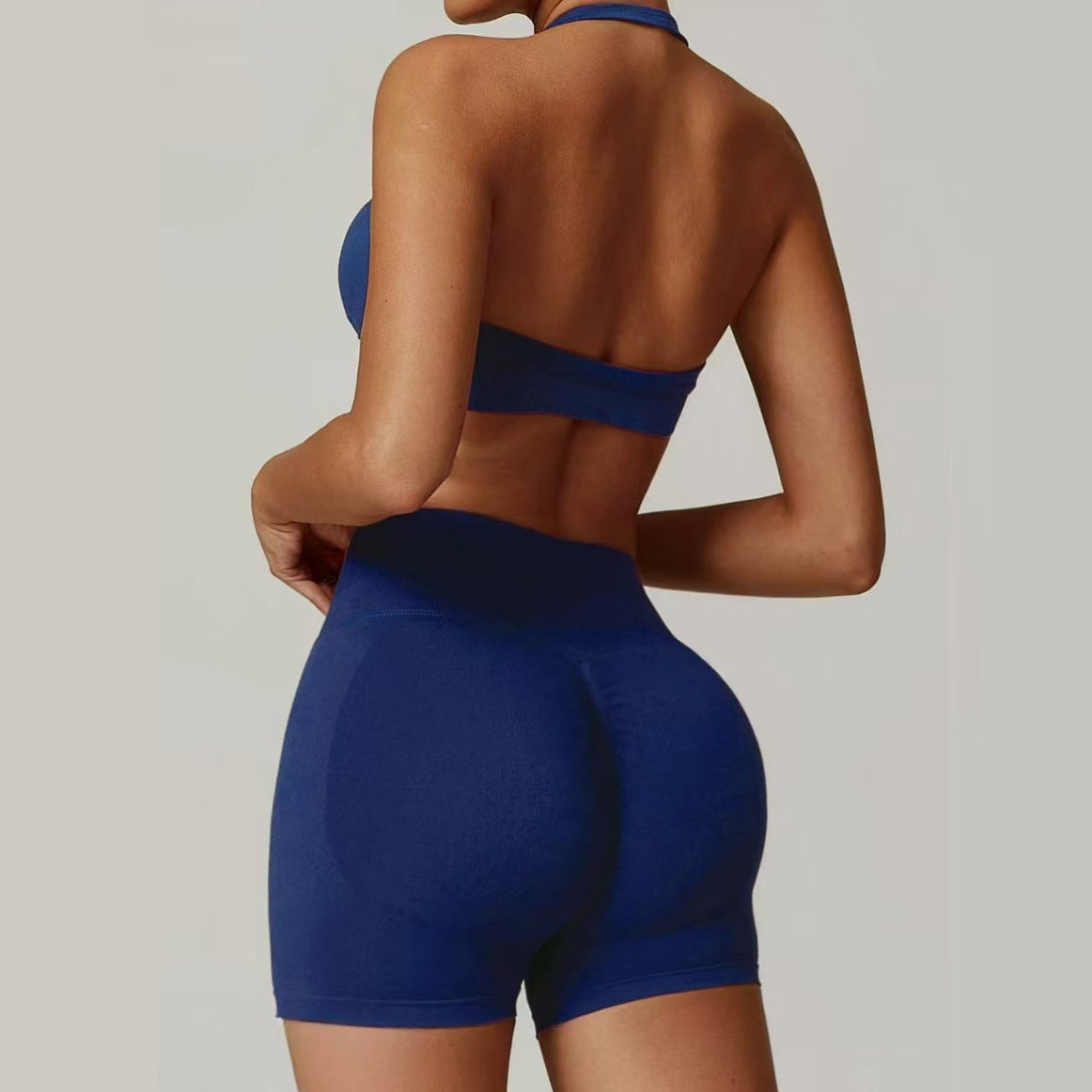 Silk Halter Bra And Peach-butt Shorts Yoga Set