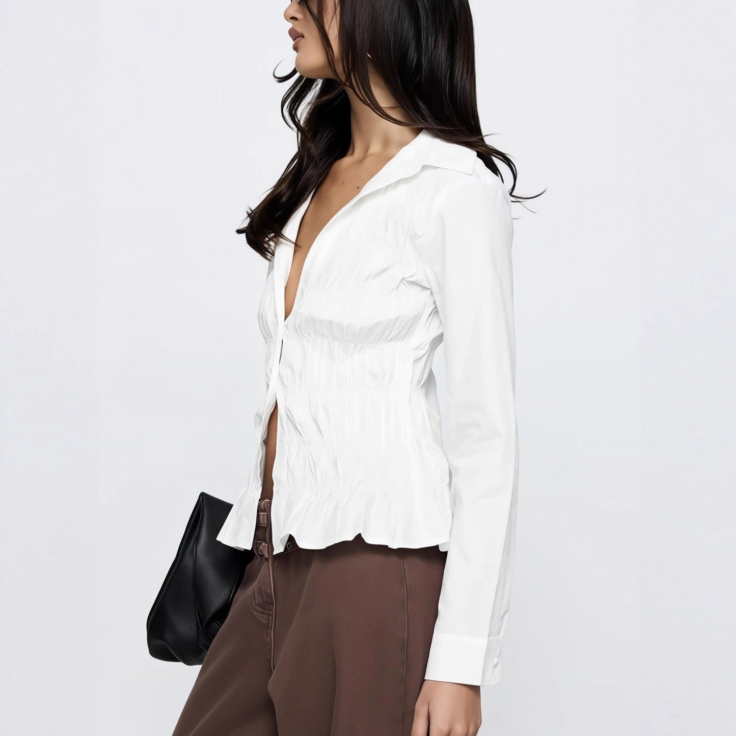 Spring And Fall Long-sleeve Button-up Shirt Top