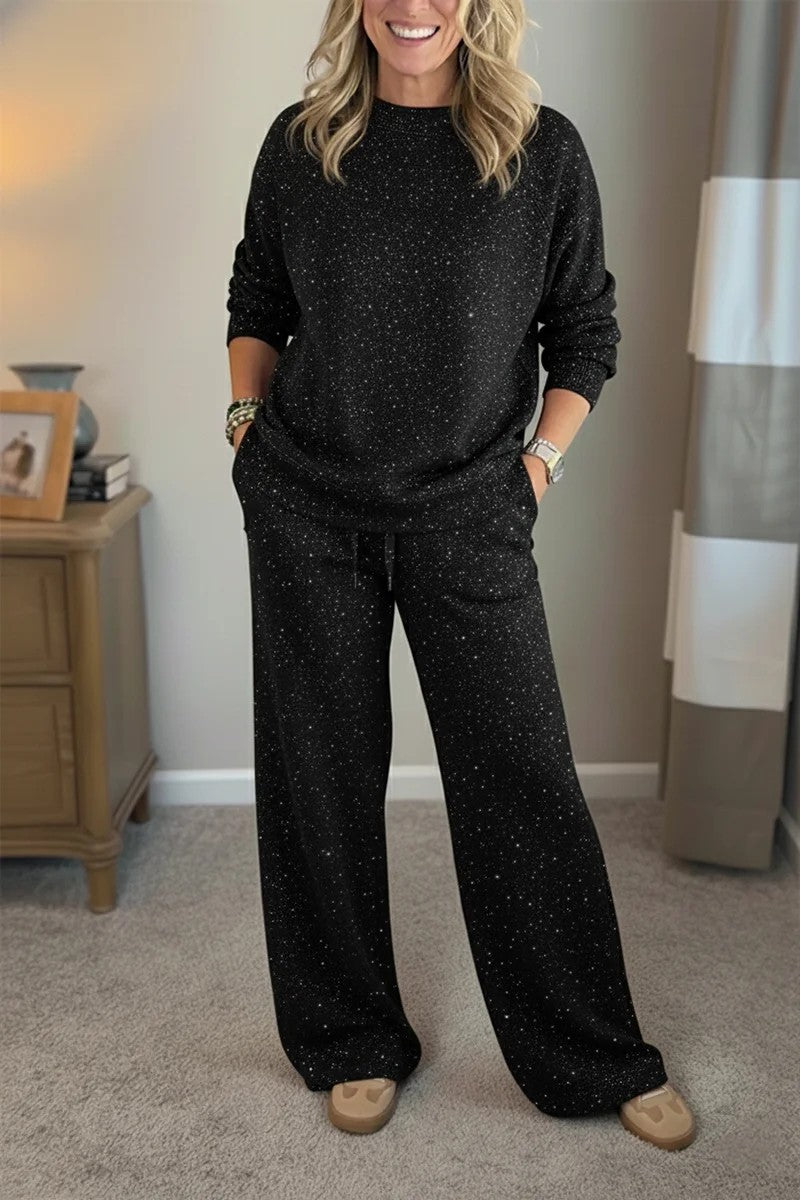 Fashion Casual Holiday Sparkling Sweatshirt Two-piece Set
