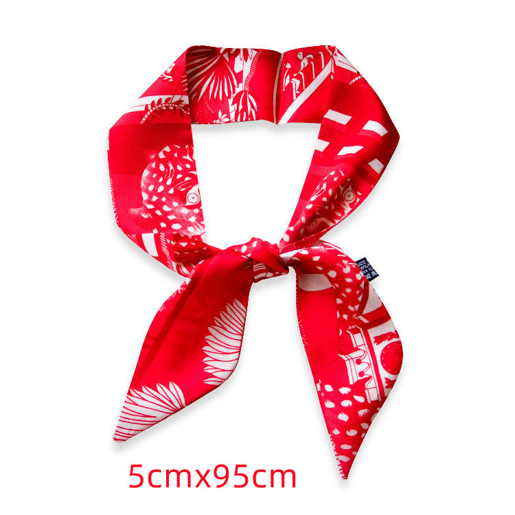 Ladies Geometric Stripes Slender And Narrow Twill Scarf Ribbon