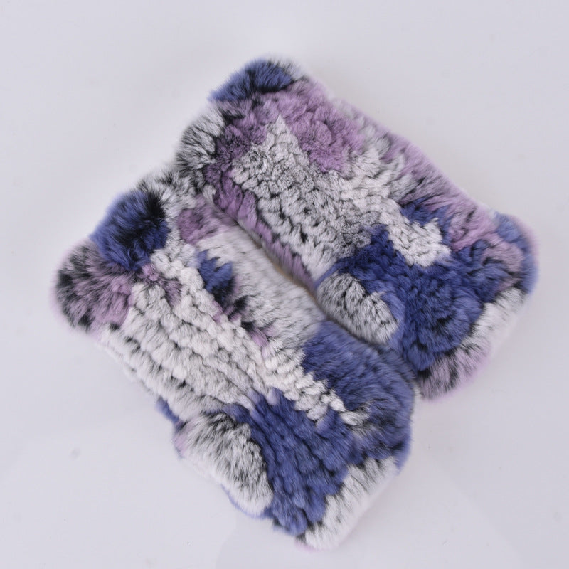 Rabbit Fur Half Finger Gloves Padded