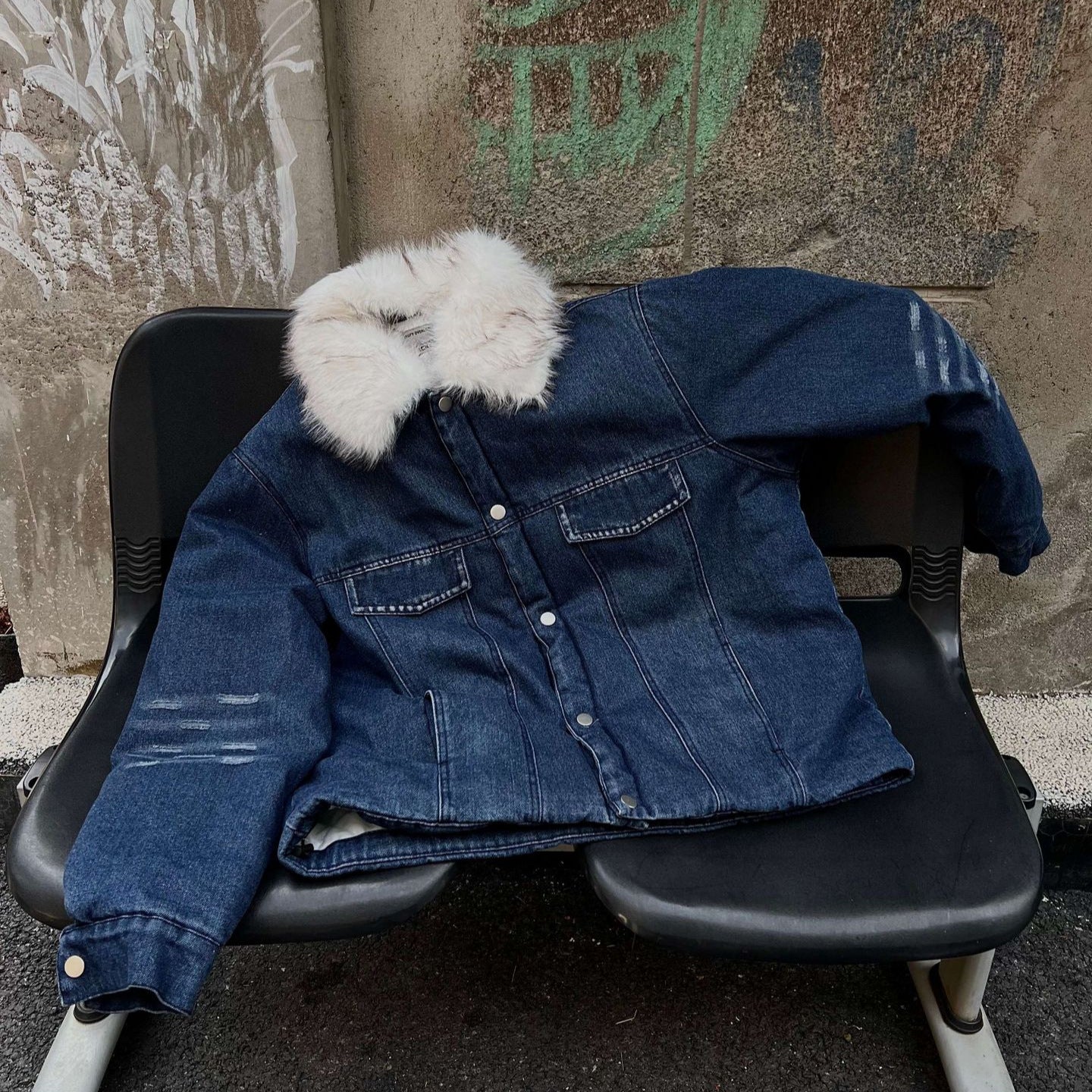 American High Quality Fur Collar Denim Cotton Coat Jacket