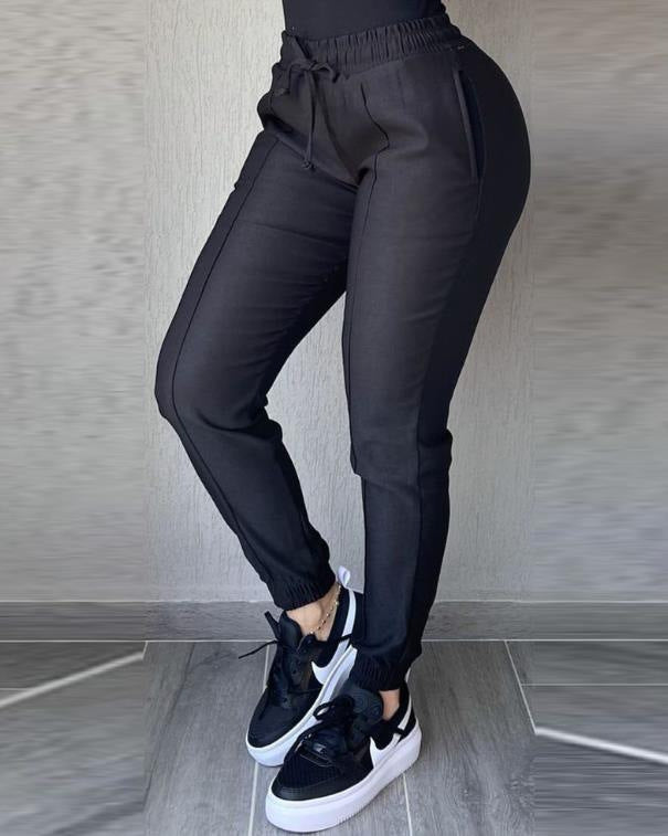Solid Color Slim Chezhe Women's Casual Pants