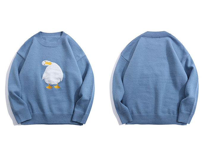 Embroidered Crew Neck Sweater Men's Retro Loose Student Couple Base