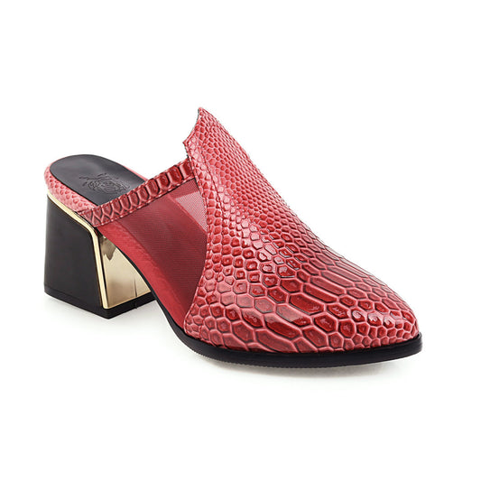 Women's Large Size Snake Print Thick Heel Women's Slippers Outside The Toe