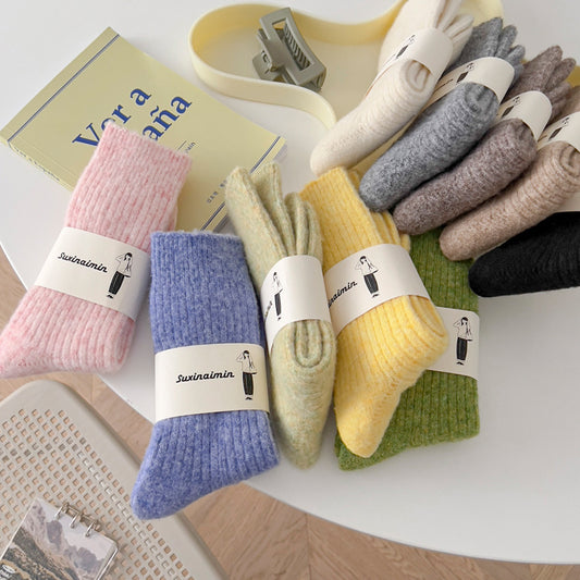 Thick Solid-color Warm Wool Mid-calf Socks