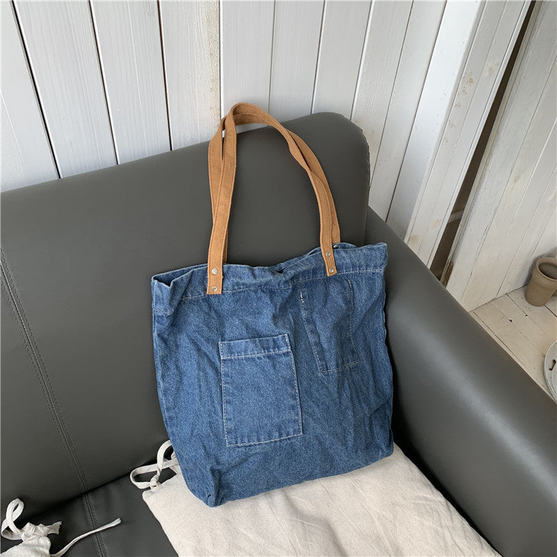 Women's Fashion Large Capacity Washed Denim Shoulder Handbag