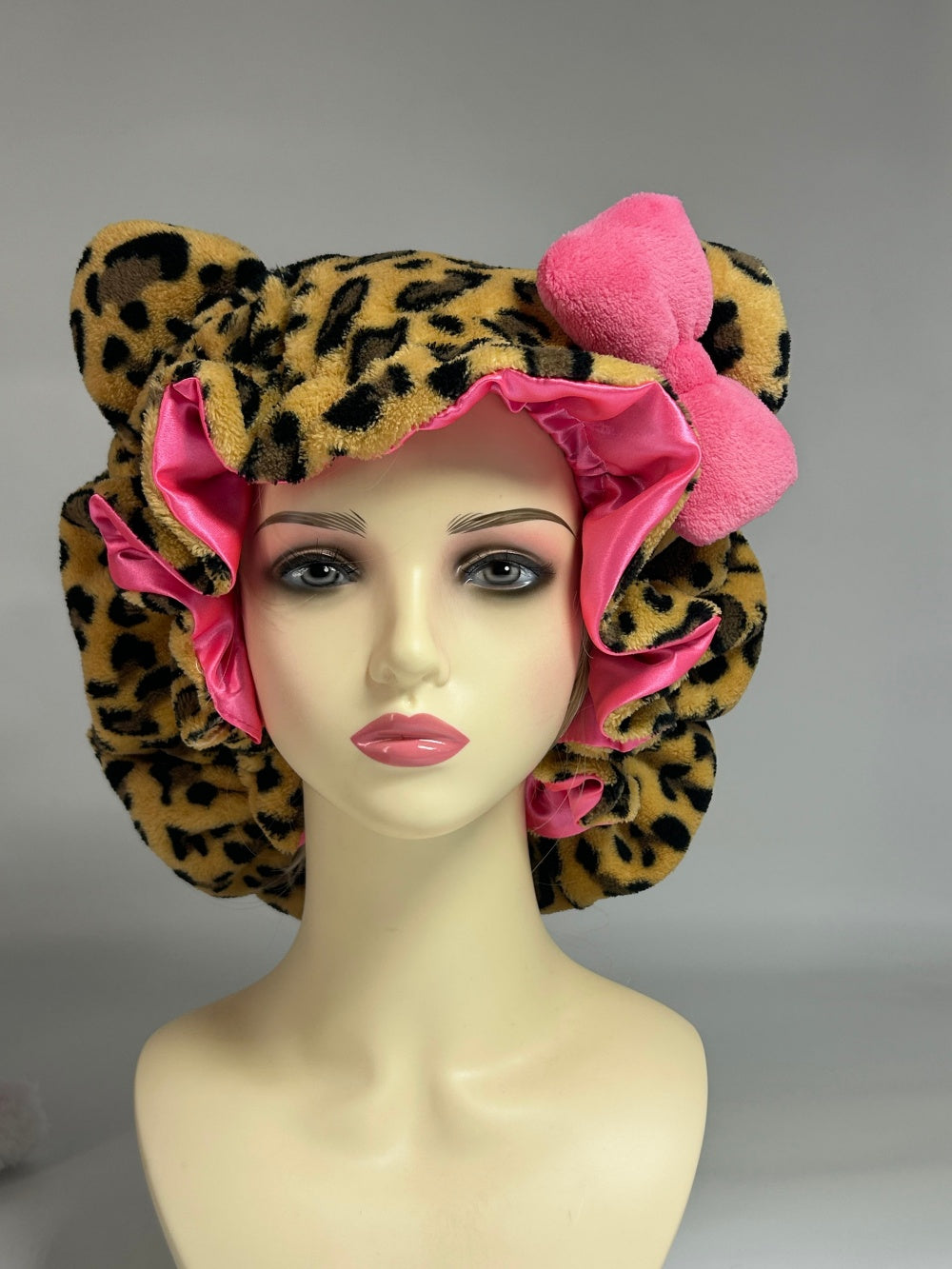Cat Ear Bow Cashmere Sleeper Hat Adjustable Plush Hat