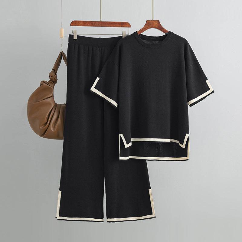 Short-sleeved Sweater Wide-leg Pants Suit