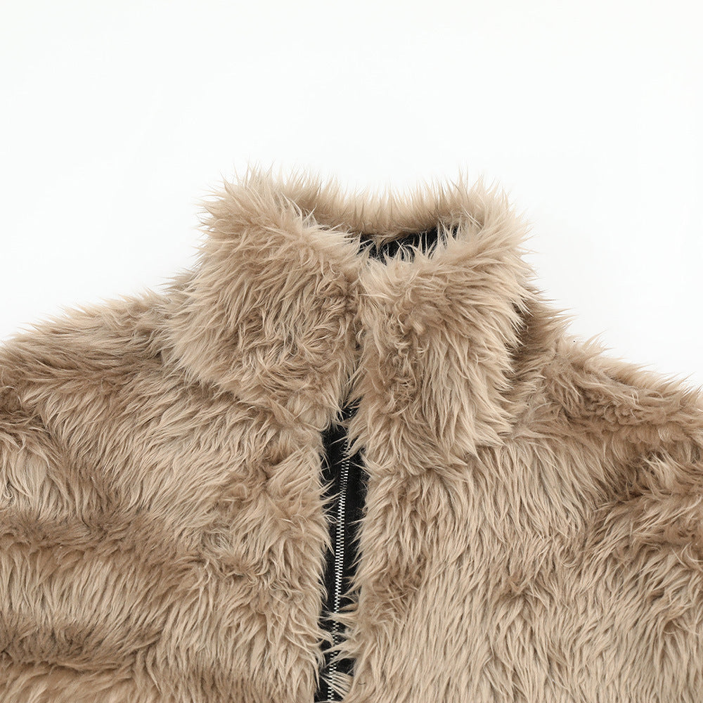 Retro Mountain Carving Warm Stand Collar Coat