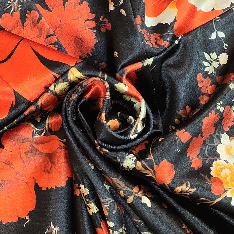 Womens Printed V-Neck Floral Long-Sleeve Mid-Length Bodycon Dress