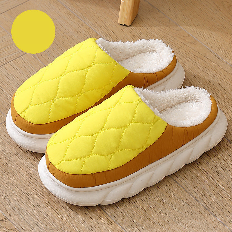 Plaid Down Slippers Warm Winter House Shoes