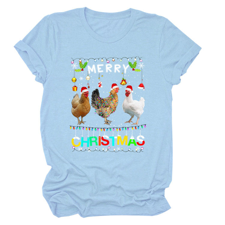 Europe And The United States Christmas Printed Casual Ladies Short-sleeved T-shirt