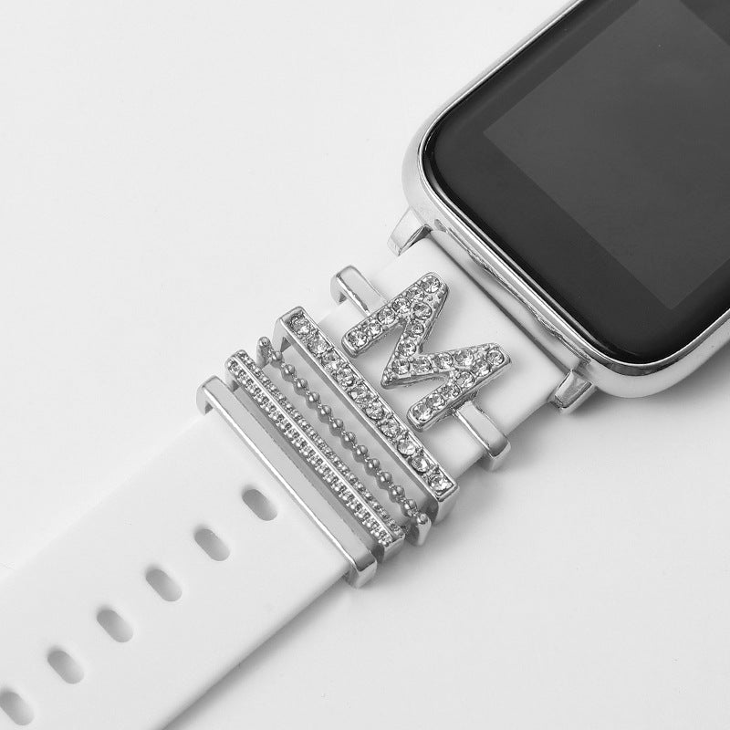 Suitable For Silicone Strap With Diamonds 26 English Letters Fashion Alloy Strap