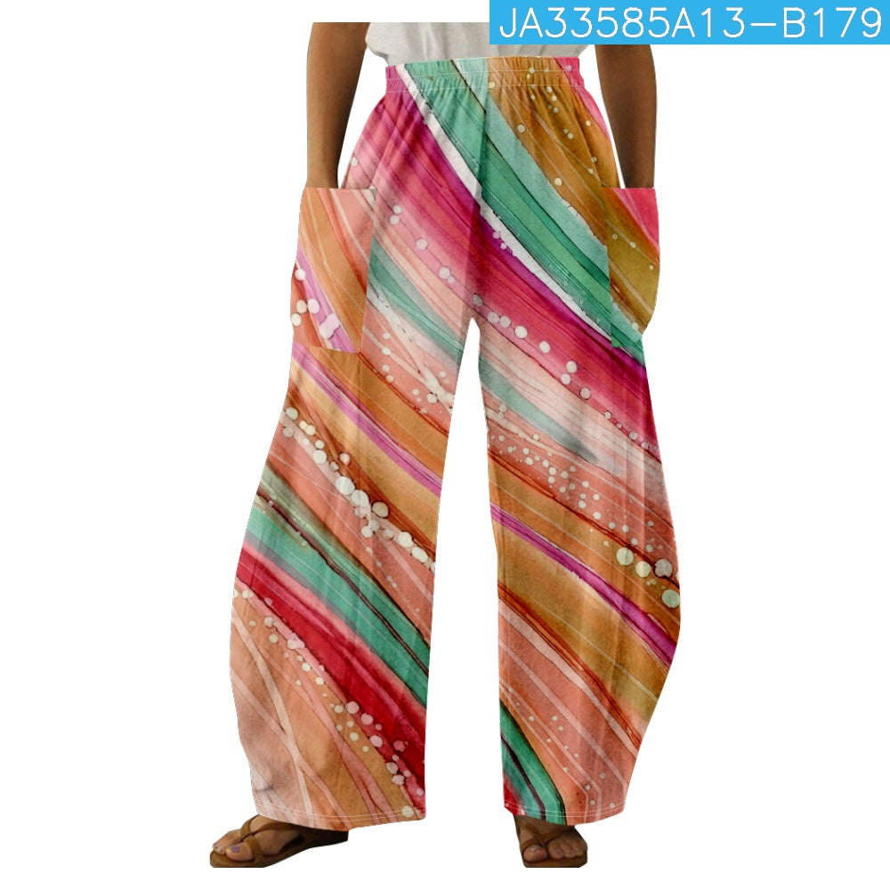 Women's Fashionable Printed Double-pocket Trousers
