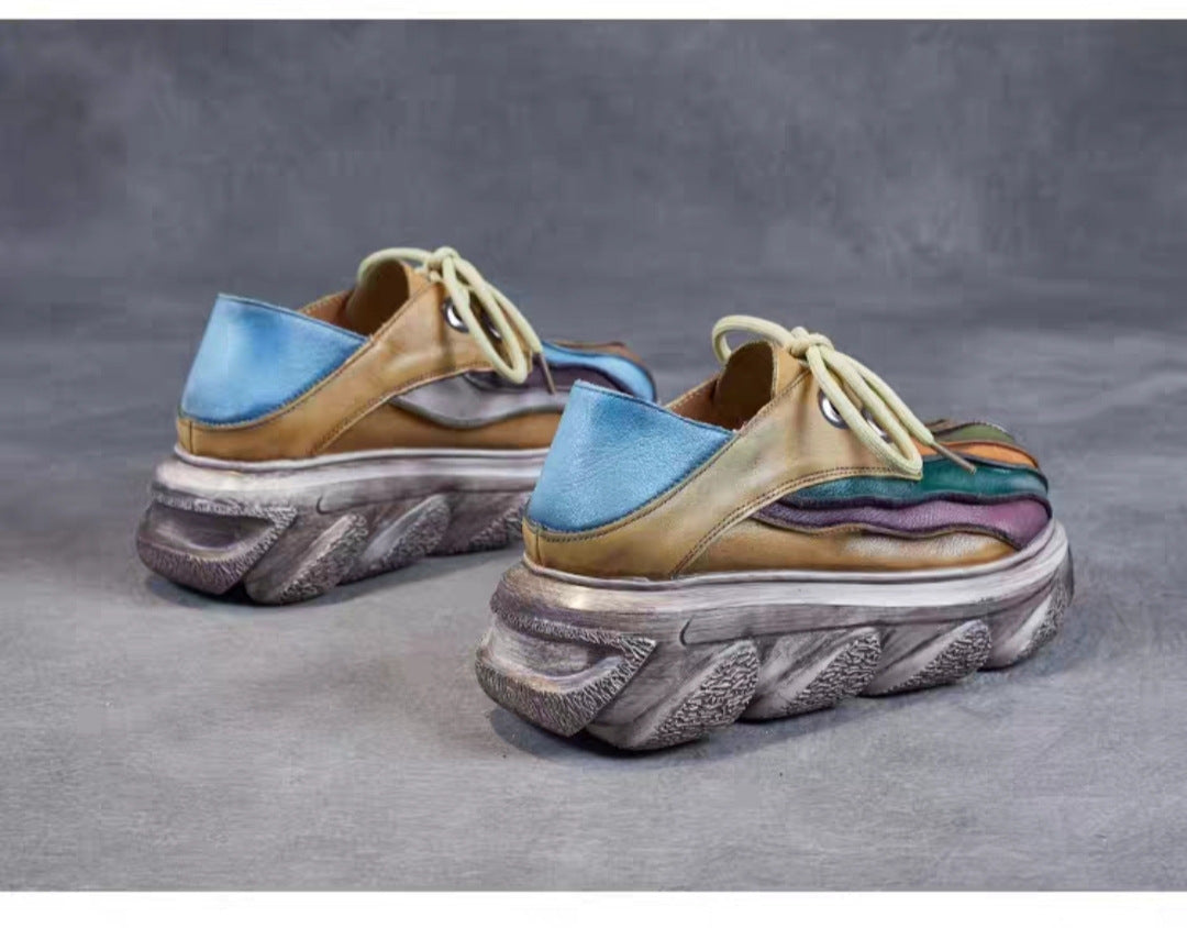 Women's Retro Color-block Rainbow Lace-up Shoes