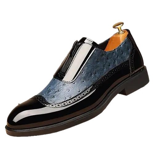 Ostrich Grain Embossed Zipper Pointed Plus Size Bright Leather Chelsea Men's Shoes