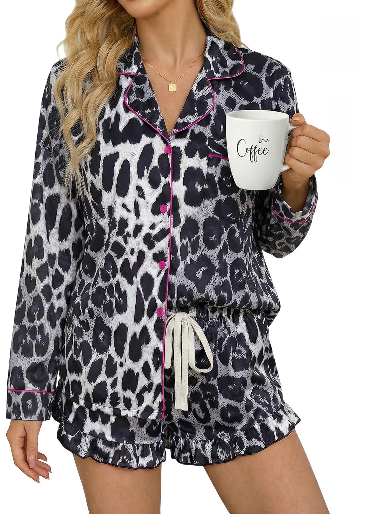 Women's Milk Silk Leopard Print Pajama Set