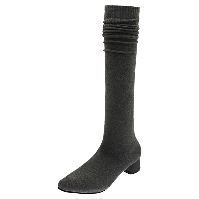 Fashion Women's Thick Heel Stretch Socks And Boots