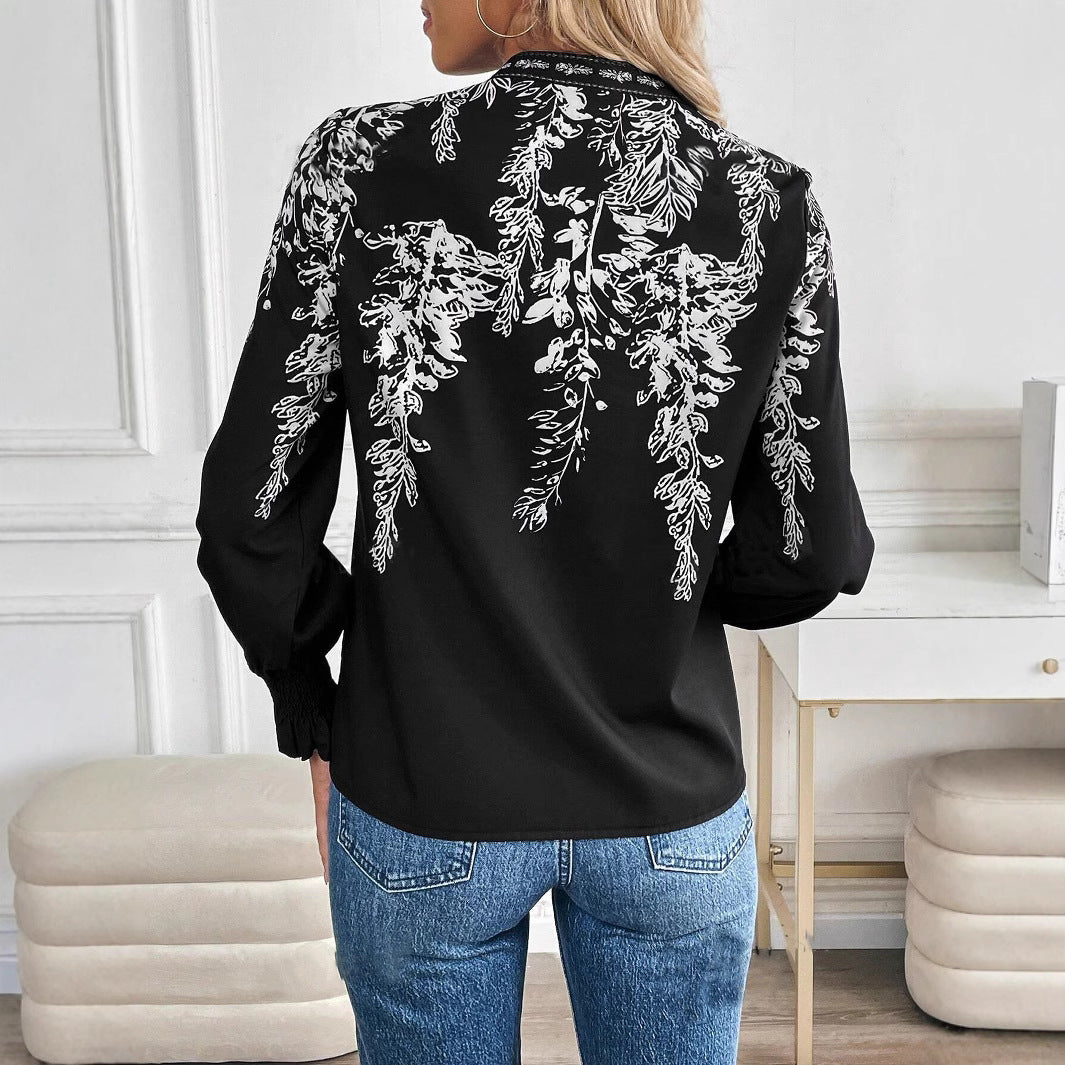 Womens Casual Long-sleeve V-neck Blouse
