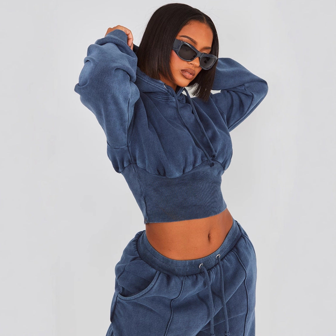 Hooded Drawstring Sweatshirt And Lace-up Pants Two-piece Set