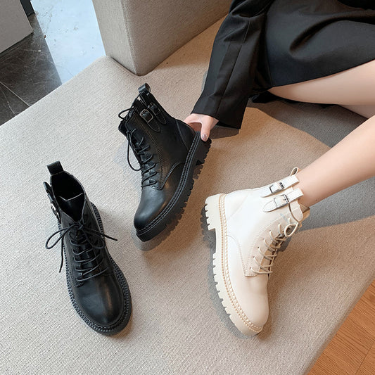 Lace-up Thick Heel Boots All-match Retro Fashion