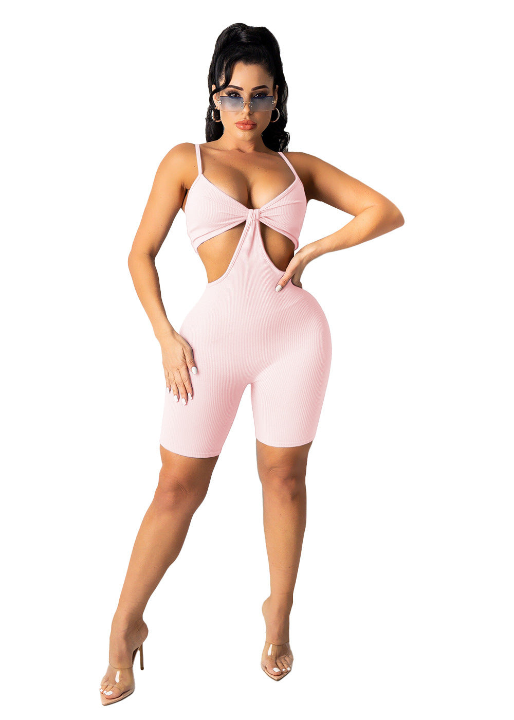 Women's Solid Color Pit Strip Tight Suspender One Piece Pants