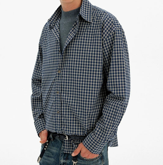 Retro Minimalist Color Block Plaid Long Sleeve Shirt