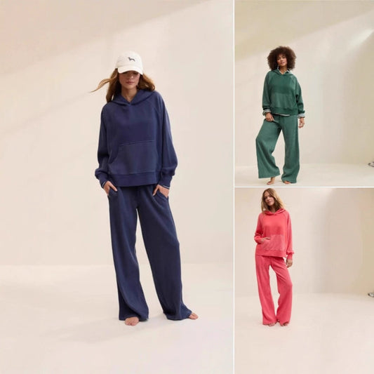 Hooded Top And Wide-leg Pants Two-piece Set