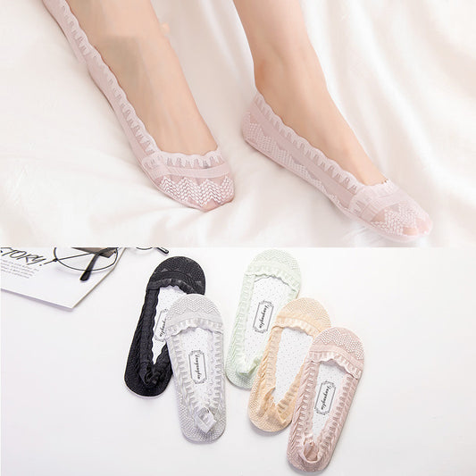 Women's Non-Slip Silicone Cotton Bottom Lace Boat Socks