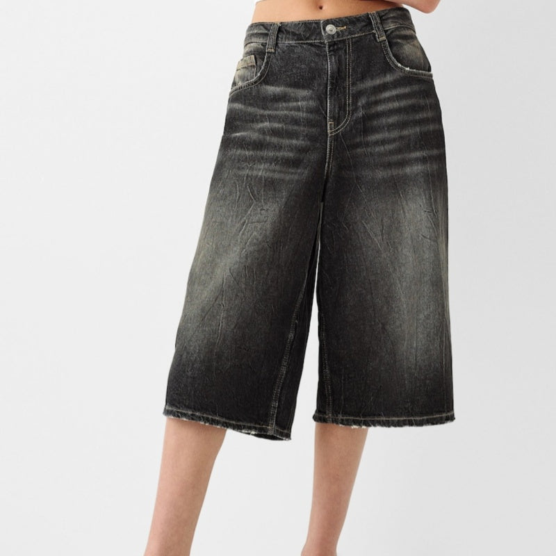 Løse cropped denim bukser med lav talje