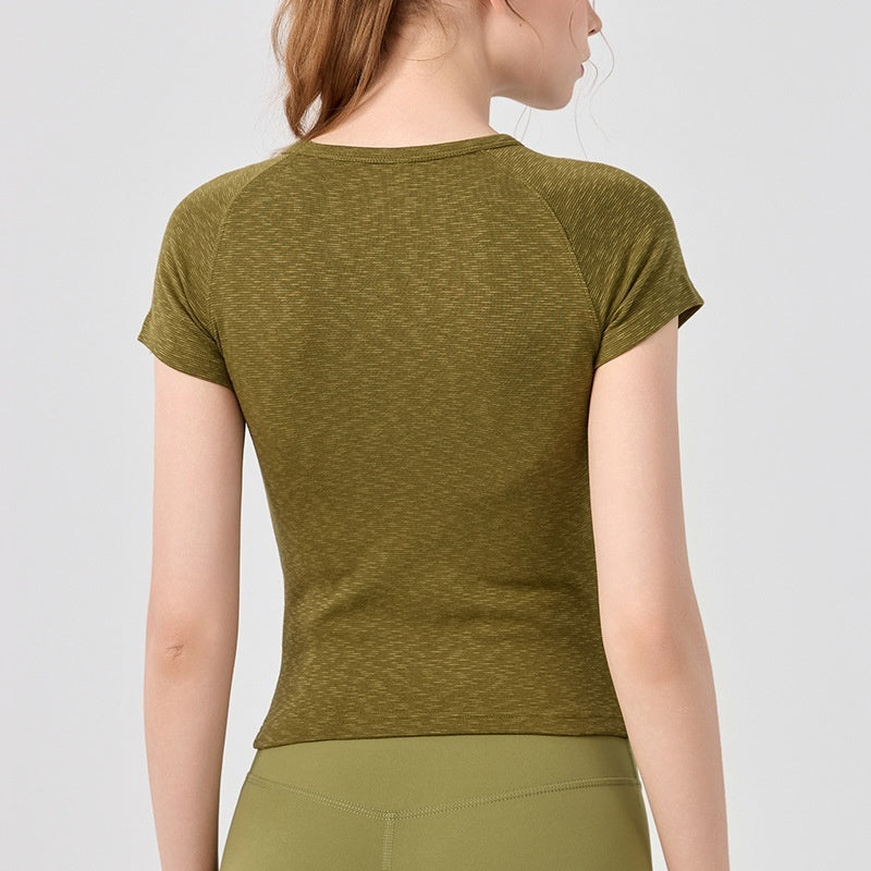 Yogatop til kvinder - rund hals, korte ærmer, baselayer