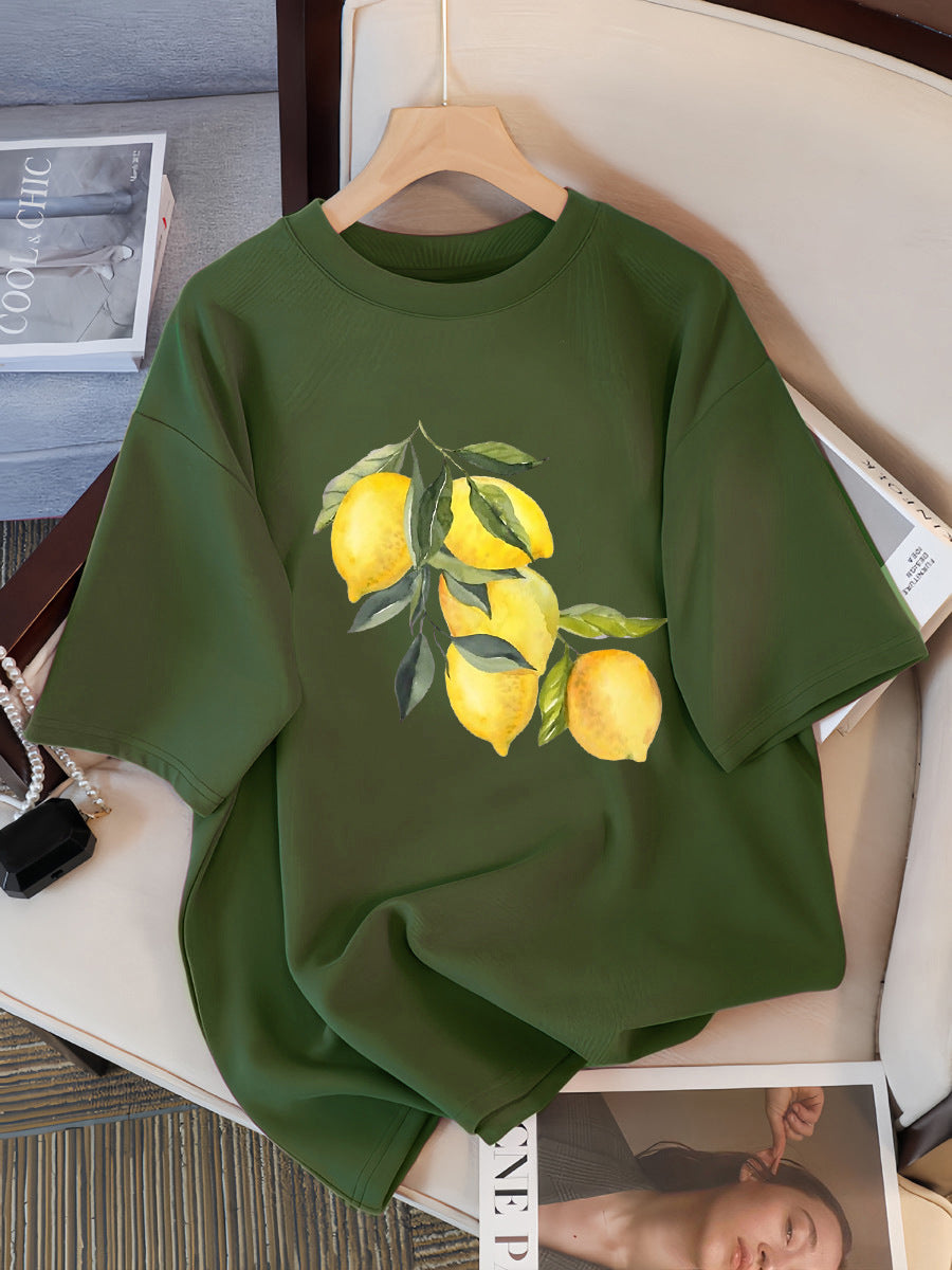 Creative Lemon Pattern T-Shirts Female Casual Soft Tops Fash