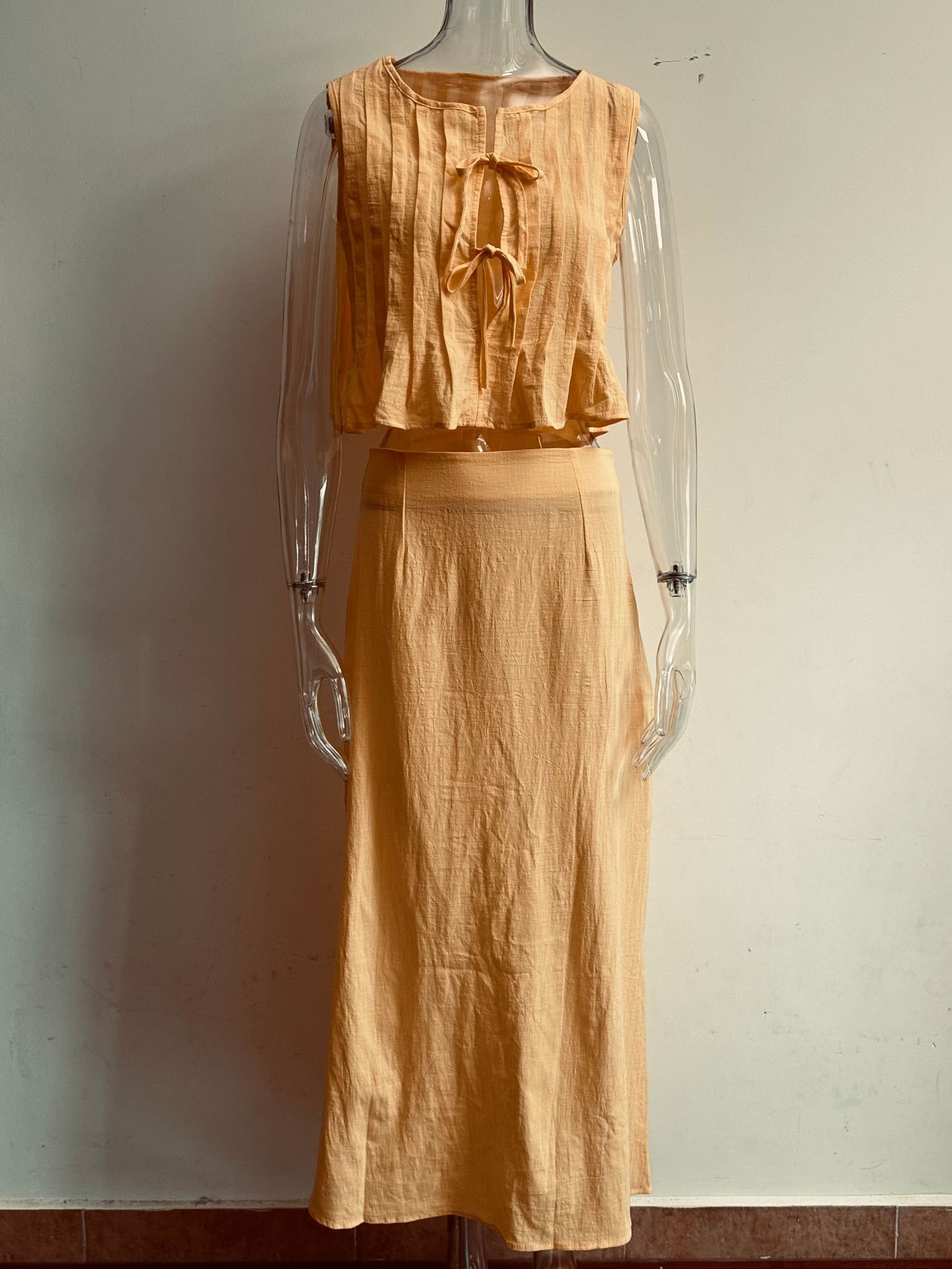 Breathable Cotton-Linen Sleeveless Bandage Womens Shirt Dress