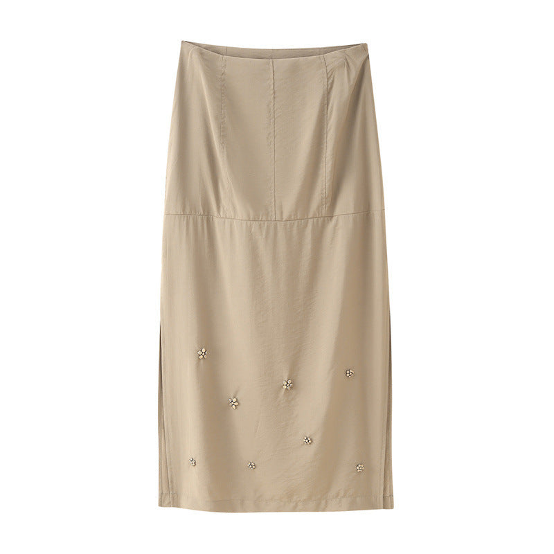 Solid Color Worsted Embellished Set Diamond Skirt