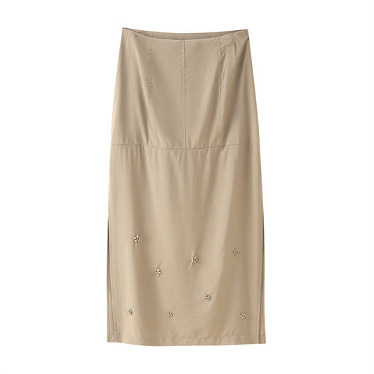 Solid Color Worsted Embellished Set Diamond Skirt