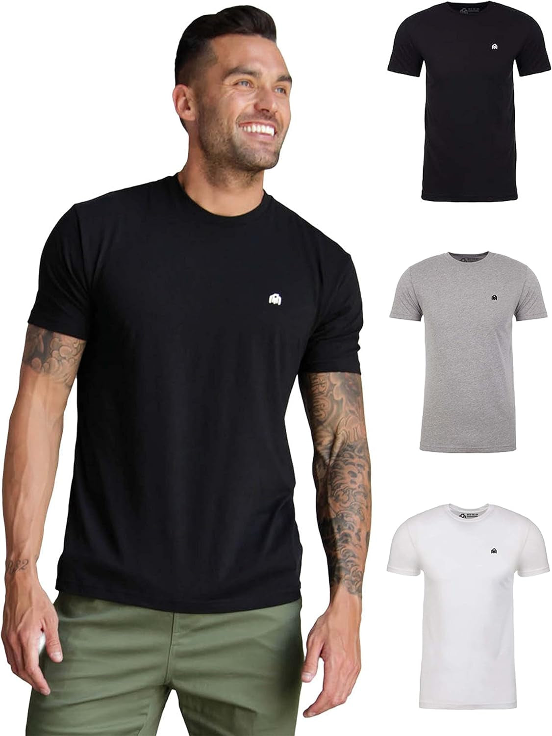 Mens T Shirt with Logo - Short Sleeve Crew Neck Soft Fitted Tees S - 4XL Fresh Classic Basic Tshirts