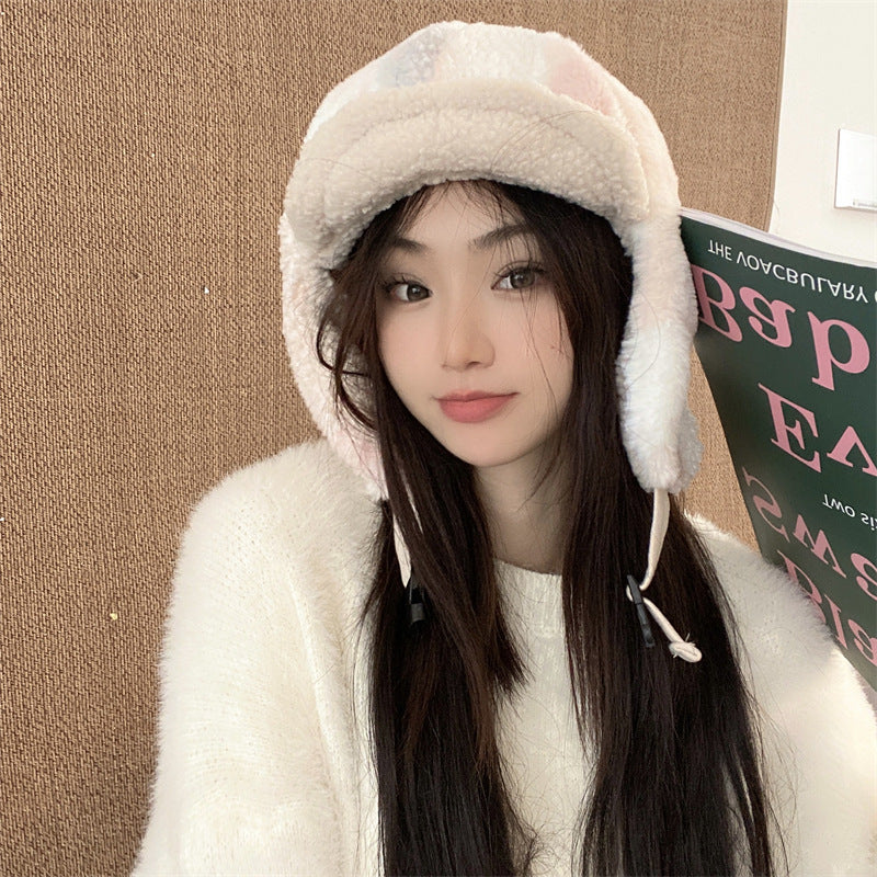 Lamb Velvet Color Block Hat Women's Face