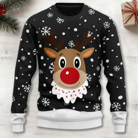 3D Digital Printing Series Thick Needle Pull Strip Crew Neck Pullover Sweatshirt