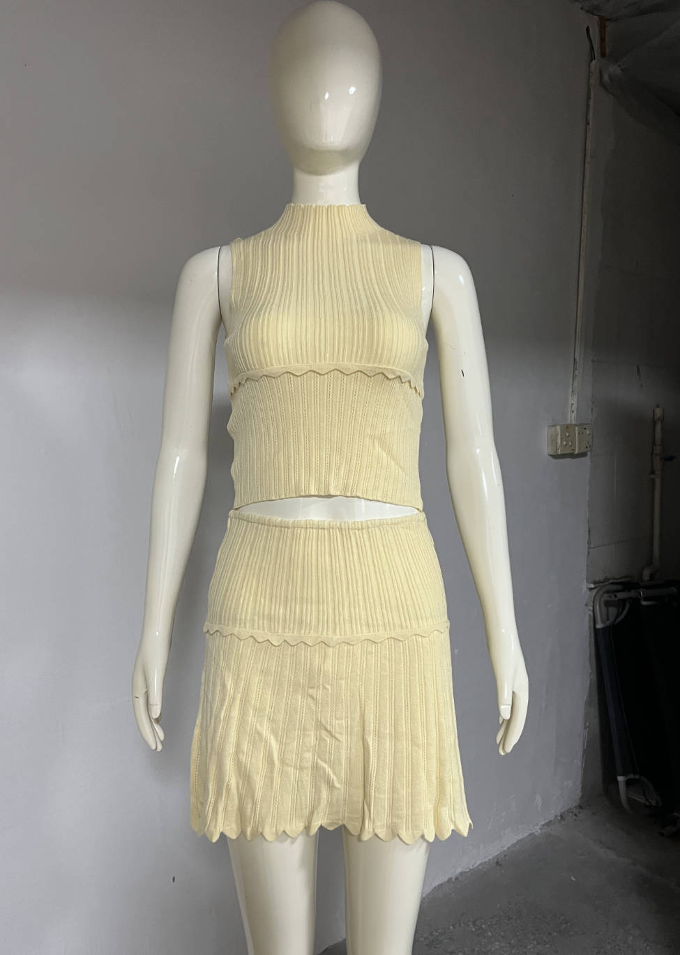 Knitted Buttoned French Sleeveless Vest And Skirt Knit Set