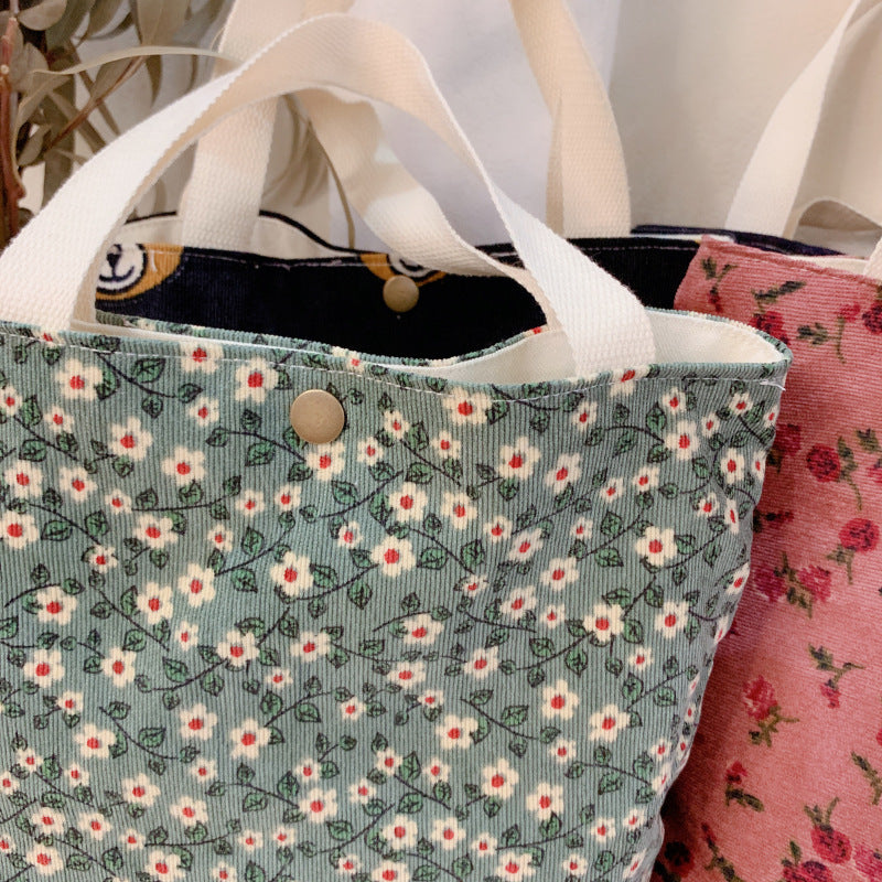 Autumn And Winter Literature And Art Flower Bag Simple Corduroy Fabric