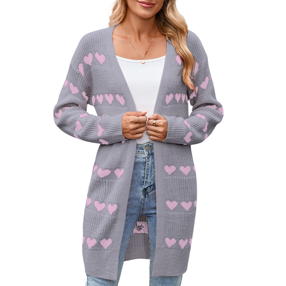Women's Heart-shaped Jacquard Cardigan Coat Sweater