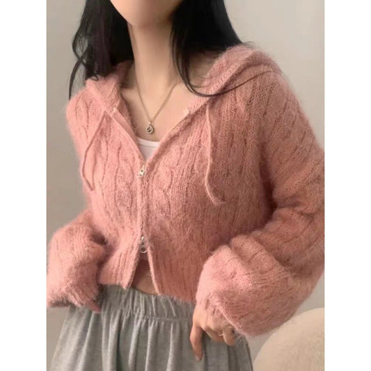 Soft Glutinous Niche Zipper Hooded Thickened Sweater