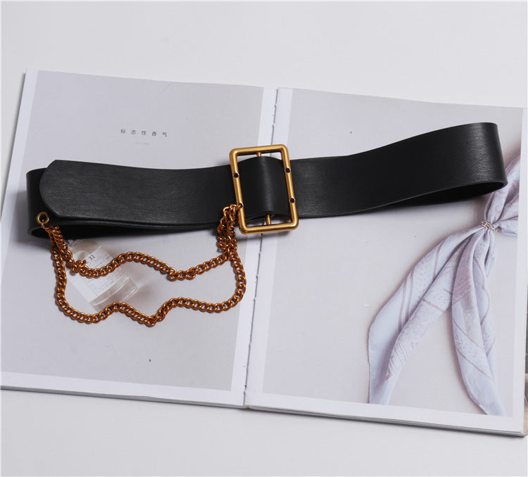 Korean Style Wide-waisted Square Buckle Layered Chain Decoration Belt Decoration Dress Shirt
