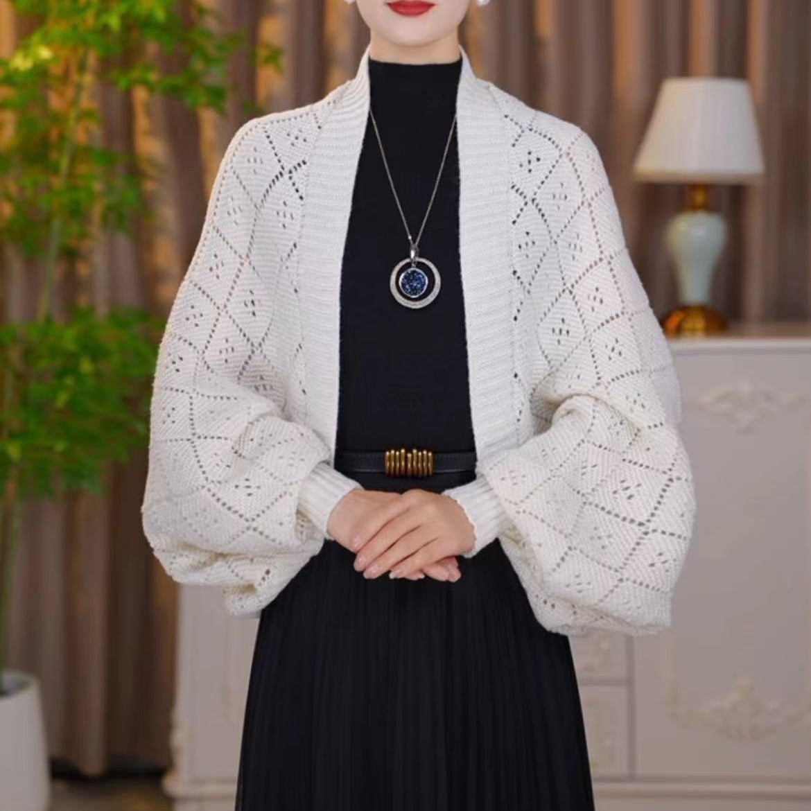 Knitted Dense Woven Plaid Shawl Warm All-matching