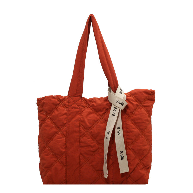 Winter Tote Bag For Women Sewing Rhombus Shoulder Bag High Capacity Commuting Shopping Bag Personalized Handbags